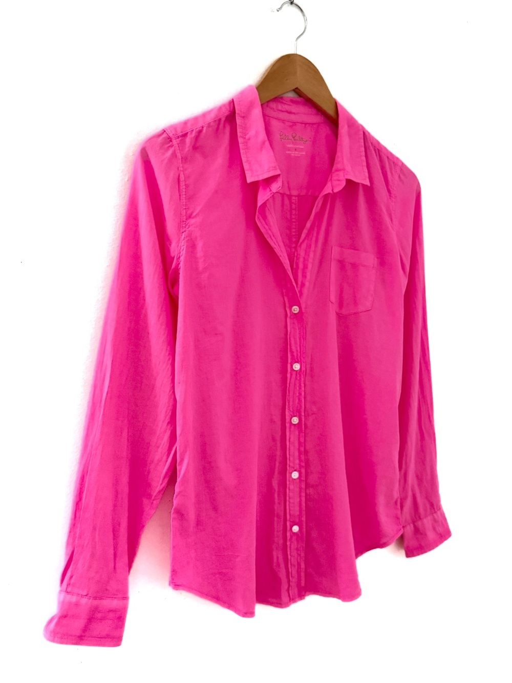 Lilly Pulitzer Shirt Cotton Small Anna Maria Pink Palm Beach Button Up Preppy - Picture 3 of 10